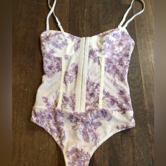 Free People Purple Floral Bodysuit